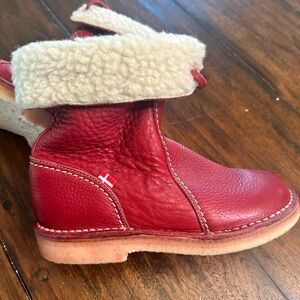 Duckfeet Womens Arhus Red Leather Mid-Calf Shearling Boots EU 38